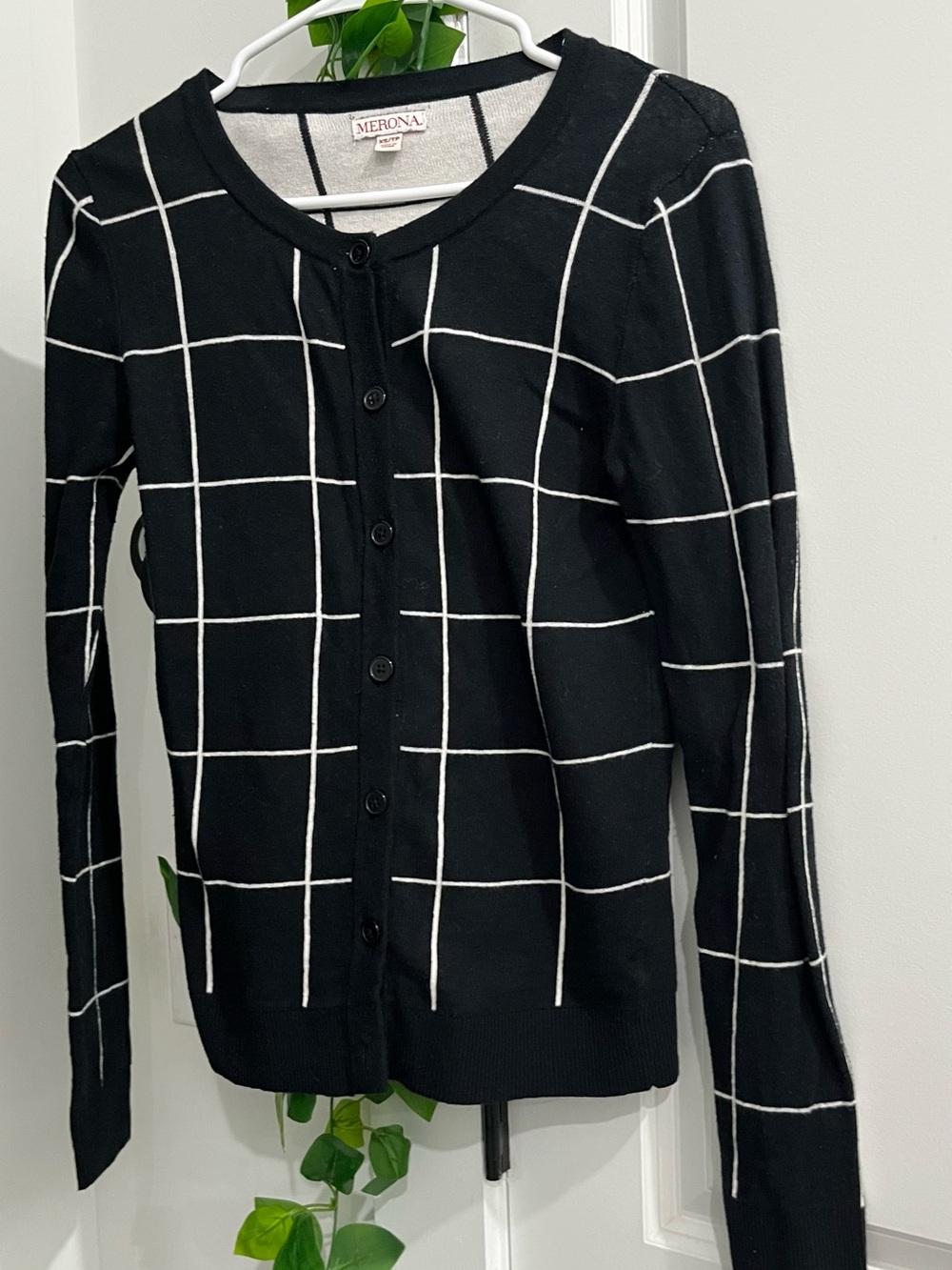 Merona Black Windowpane Button-Front Cardigan